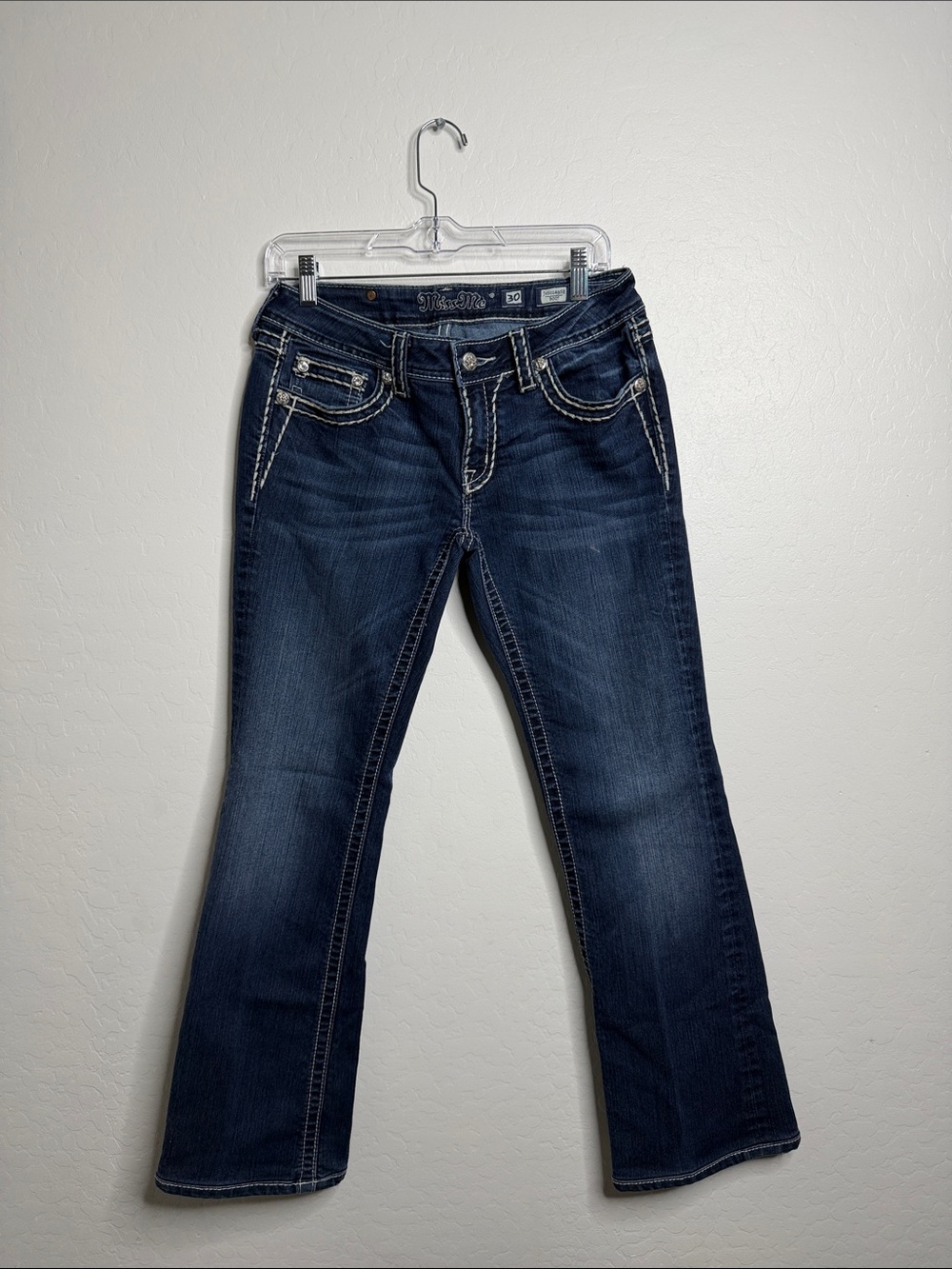 Miss Me Dark Indigo Boot Cut Jeans with Contrast Stitching